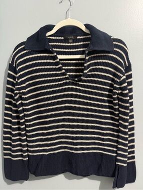 J Crew Navy & White Collared Sweater Size XXS